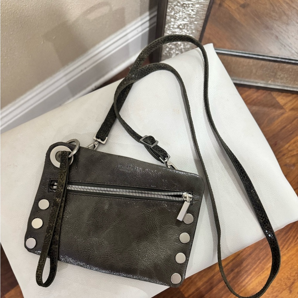 Hammitt Mini Crossbody in Dark Olive with Silver Hardware
